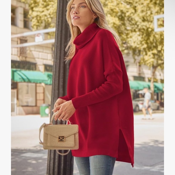 LILLUSORY Sweaters - Lillusory ribbed red turtleneck tunic sweater with side slits